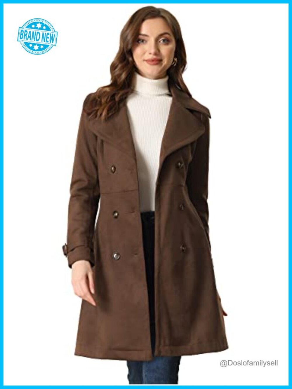 Faux Suede Trench Coat Belted Tie Waist Button Down Winter Overcoat